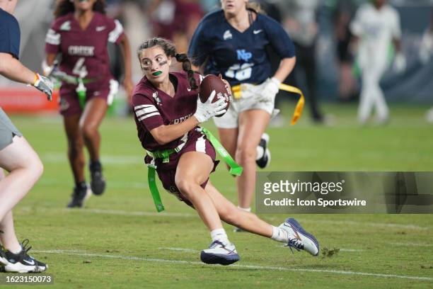 An athlete from the new PIAA girls flag football league performs during halftime at the Preseason game between the Indianapolis Colts and the...