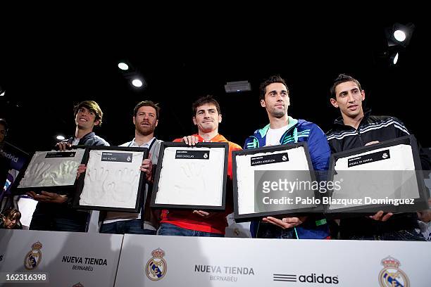 Real Madrid football players Ricardo Kaka, Xabi Alonso, Iker Casillas, Alvaro Arbeloa and Angel Di Maria attend Adidas Store Re-Opening at Estadio...