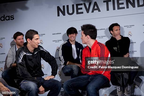 Real Madrid players Xabi Alonso, Angel Di Maria, Ricardo Kaka, Jose Callejon and Ricardo Carvalho attend Adidas Store Re-Opening at Estadio Santiago...