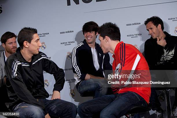 Real Madrid players Xabi Alonso, Angel Di Maria, Ricardo Kaka, Jose Callejon and Ricardo Carvalho attend Adidas Store Re-Opening at Estadio Santiago...
