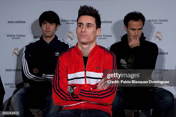 Real Madrid players Ricardo Kaka, Jose Callejon and Ricardo Carvalho attend Adidas Store Re-Opening at Estadio Santiago Bernabeu on February 21, 2013...