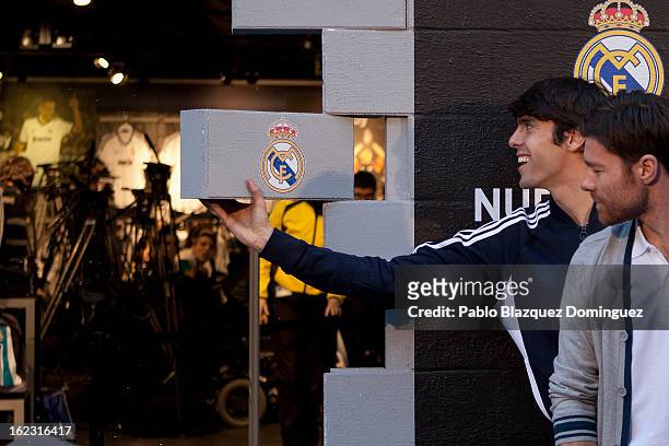 Real Madrid players Ricardo Kaka and Xabi Alonso attend Adidas Store Re-Opening at Estadio Santiago Bernabeu on February 21, 2013 in Madrid, Spain.
