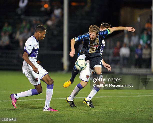 Midfielder Brian Carroll of the Philadelphia Union runs upfield against Orlando City February 9, 2013 in the first round of the Disney Pro Soccer...