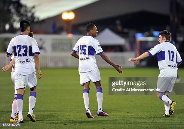 Forward Dennis Chin of Orlando City celebrates after scoring a second half goal against the Philadelphia Union February 9, 2013 in the first round of...