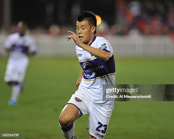 Forward Long Tan of Orlando City runs upfield against the Philadelphia Union February 9, 2013 in the first round of the Disney Pro Soccer Classic in...