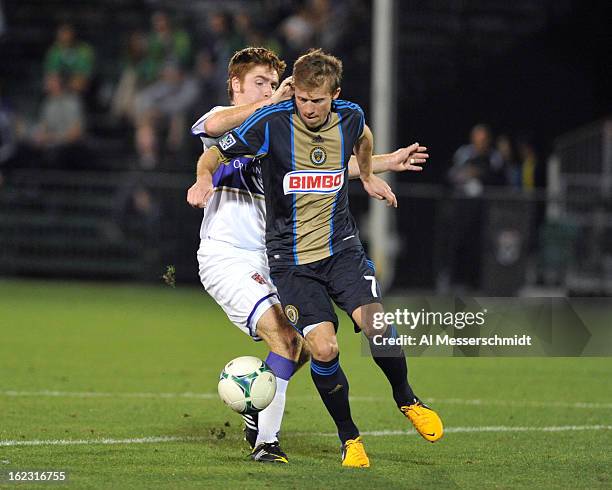 Midfielder Brian Carroll of the Philadelphia Union runs upfield against Orlando City February 9, 2013 in the first round of the Disney Pro Soccer...