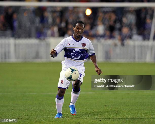 Midfielder Keammer Dalley of Orlando City runs upfield against the Philadelphia Union February 9, 2013 in the first round of the Disney Pro Soccer...