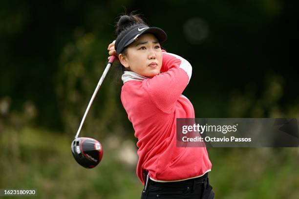 Lucy Li of the United States tees off on the 10th hole on Day Two of the ISPS HANDA World Invitational presented by AVIV Clinics at Galgorm Castle...