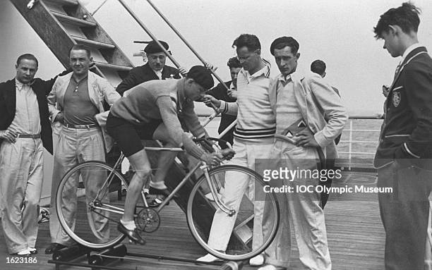 The French Team train for the Cycling events on board the "Lafayette" before the 1932 Olympic Games in Los Angeles. \ Mandatory Credit: IOC Olympic...