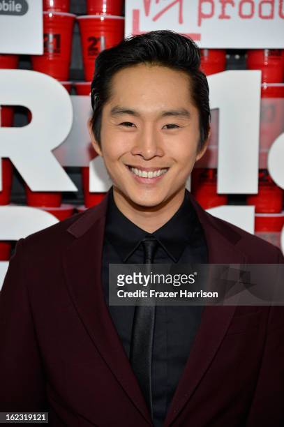 Actor Justin Chon attends Relativity Media's "21 and Over" premiere at Westwood Village Theatre on February 21, 2013 in Westwood, California.