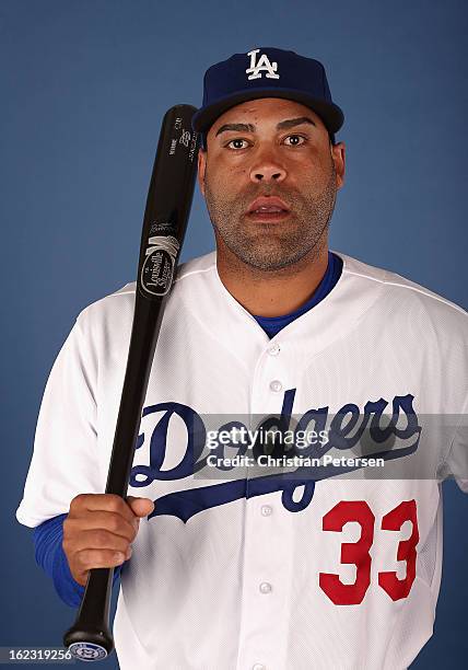 Ramon Castro of the Los Angeles Dodgers poses for a portrait during spring training photo day at Camelback Ranch on February 17, 2013 in Glendale,...