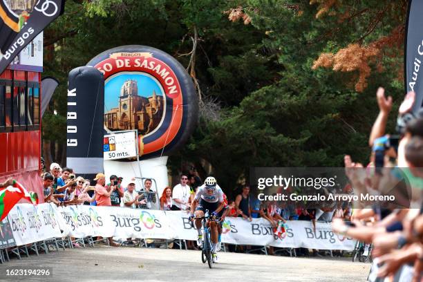 Oier Lazkano Lopez of Spain and Movistar Team and Santiago Buitrago Sanchez of Colombia and Team Bahrain Victorious sprint at finish line during the...