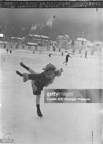 Sonja Henie of Norway in action during the Figure Skating event at the 1924 Winter Olympic Games in Chamonix, France. Henie finished in eighth place....