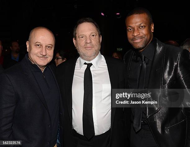 Anupam Kher, Producer Harvey Weinstein and actor Chris Tucker attend Lexus Short Film Series "Life Is Amazing" presented by The Weinstein Company and...