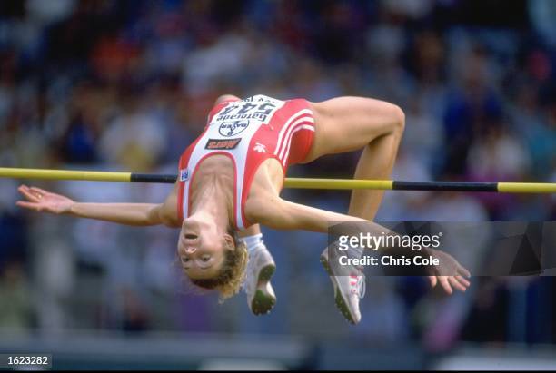 Heike Henkel of Germany clears the bar during the High Jump event at the IAAF Grand Prix in Cologne, Germany. \ Mandatory Credit: Chris Cole/Allsport