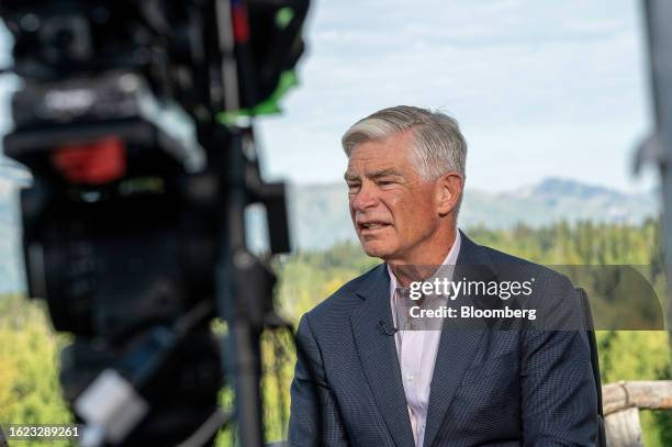 Patrick Harker, president and chief executive officer of the Federal Reserve Bank of Philadelphia, during a Bloomberg Television interview at the...