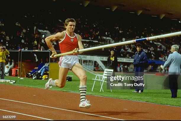 Sergey Bubka of the Ukraine in action during the Pole Vault event at the 1983 World Championships in Helsinki, Finland. Bubka won the gold medal with...
