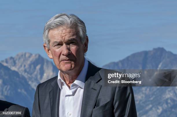 Jerome Powell, chairman of the US Federal Reserve, at the Jackson Hole economic symposium in Moran, Wyoming, US, on Friday, Aug. 25, 2023. Powell...