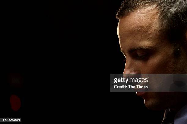 Oscar Pistorius's during his bail hearing in the Pretoria Magistrate Court on February 21, 2013 in Pretoria, South Africa. Oscar Pistorius, who has...