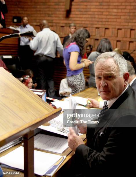 Oscar Pistorius's legal representative, Advocate Barry Roux, in the Pretoria Magistrate Court during Pistorius's bail hearing on February 21, 2013 in...