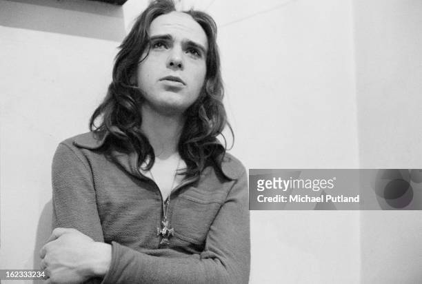 English singer-songwriter Peter Gabriel, of rock group Genesis, backstage at Newcastle City Hall, 1st October 1972.