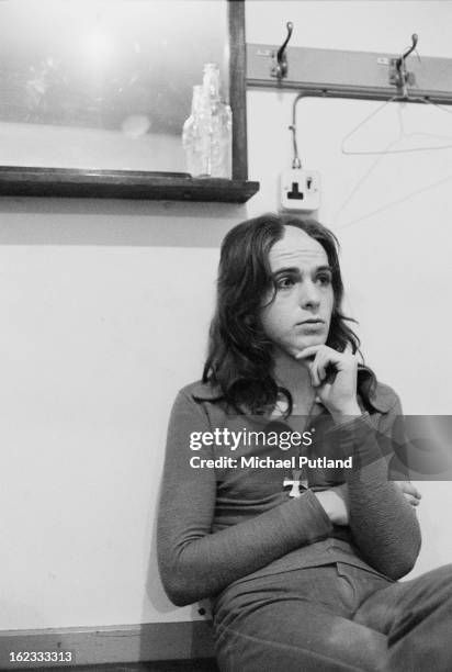 English singer-songwriter Peter Gabriel, of rock group Genesis, backstage at Newcastle City Hall, 1st October 1972.