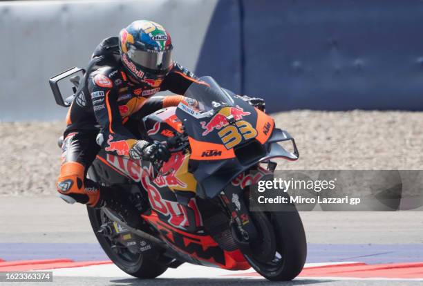 Brad Binder of South Africa and Red Bull KTM Factory Racing heads down a straight during the MotoGP of Austria - Free Practice at Red Bull Ring on...