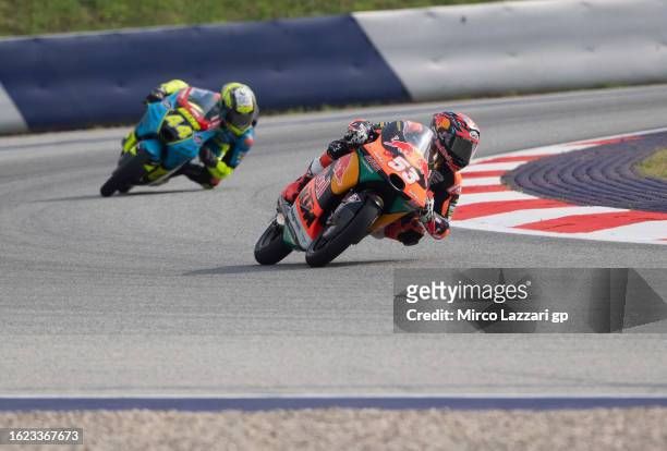 Deniz Oncu of Turkie and Red Bull KTM Ajo rounds the bend during the MotoGP of Austria - Free Practice at Red Bull Ring on August 18, 2023 in...