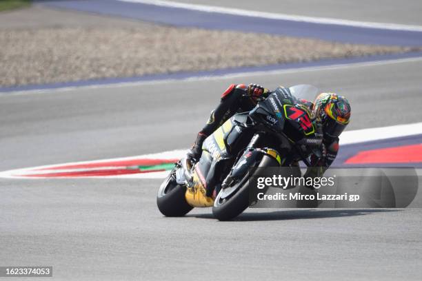 Marco Bezzecchi of Italy and Mooney VR46 Racing Teamheads down a straight during the MotoGP of Austria - Free Practice at Red Bull Ring on August 18,...