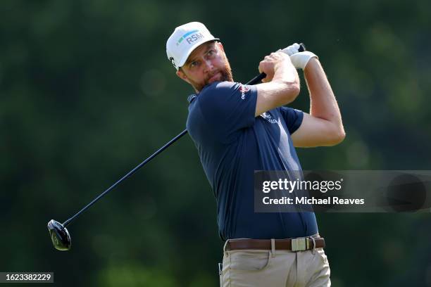 Chris Kirk of the United States plays a shot from the seventh tee during the second round of the BMW Championship at Olympia Fields Country Club on...