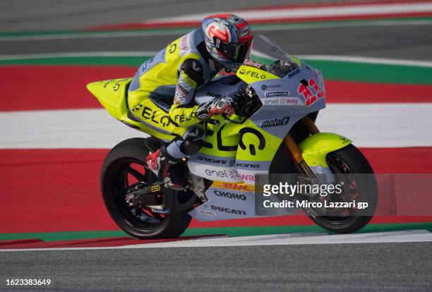 Matteo Ferrari of Italy and Felo Gresini MotoE heads down a straight during the MotoGP of Austria - Free Practice at Red Bull Ring on August 18, 2023...