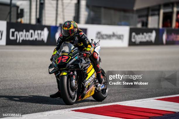 Marco Bezzecchi of Italy and Mooney VR46 Racing Team rides during the practice of the MotoGP CryptoDATA Motorrad Grand Prix von Österreich at Red...