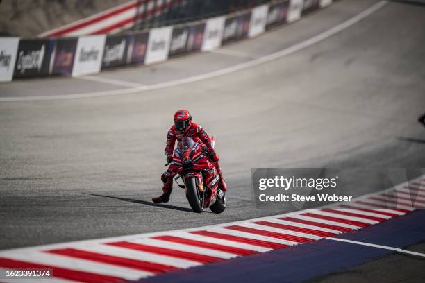 Francesco Bagnaia of Italy and Ducati Lenovo Team rides during the practice of the MotoGP CryptoDATA Motorrad Grand Prix von Österreich at Red Bull...