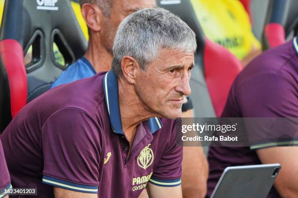 Quique Setien, head coach of Villareal CF looks on during the LaLiga EA Sports match between RCD Mallorca and Villarreal CF at Estadi de Son Moix on...