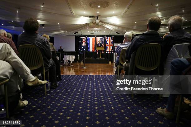 Dutch far-right politician and the founder and leader of the Party for Freedom, Geert Wilders speaks to members of the public on February 22, 2013 in...