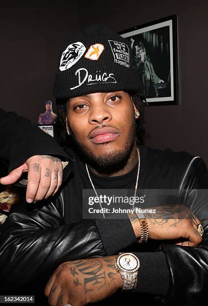 Waka Flocka Flame backstage at his "Thank You To Hip Hop" concert at BB King on February 21 in New York City.