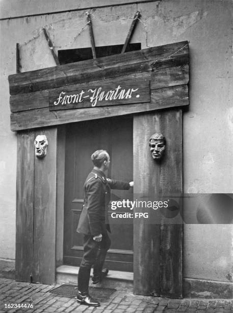 The entrance to the Theatre Museum of the Berlin State Theatre, which is showing an exhibition entitled 'Theatre on the Front', 16th November 1933.