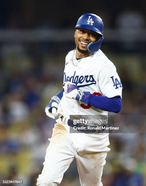 Mookie Betts of the Los Angeles Dodgers at Dodger Stadium on August 17, 2023 in Los Angeles, California.