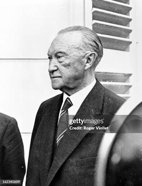 Konrad Adenauer , German statesman, during a visit of Charles de Gaulle , French statesman to Bonn , May 1961.