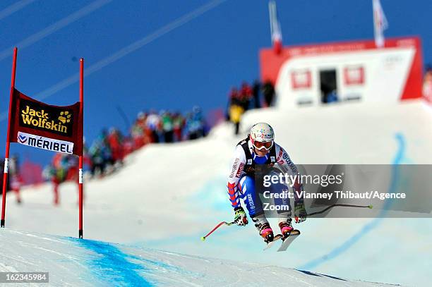 Marion Rolland of France competes during the Audi FIS Alpine Ski World Cup Women's Downhill Training on February 22, 2013 in Meribel, France.