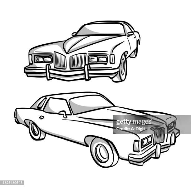 ilustrações, clipart, desenhos animados e ícones de carro clássico de 1975 - sketch