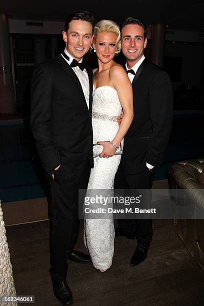 Dylan Turner, Faye Tozer and Bradley Clarkson attend 'The Tailor-Made Man' press night after party at the Haymarket Hotel on January 21, 2013 in...