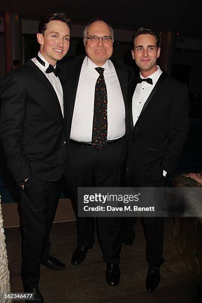 Dylan Turner, Mike McShane and Bradley Clarkson attend 'The Tailor-Made Man' press night after party at the Haymarket Hotel on January 21, 2013 in...