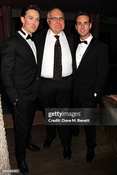 Dylan Turner, Mike McShane and Bradley Clarkson attend 'The Tailor-Made Man' press night after party at the Haymarket Hotel on January 21, 2013 in...