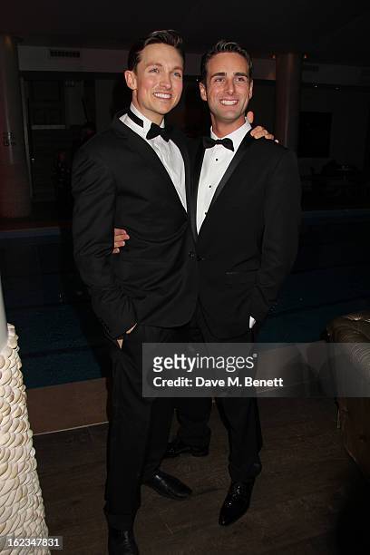 Dylan Turner and Bradley Clarkson attend 'The Tailor-Made Man' press night after party at the Haymarket Hotel on January 21, 2013 in London, England.