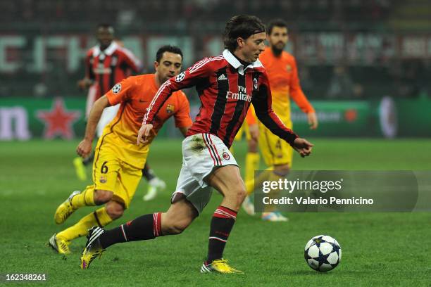 Riccardo Montolivo of AC Milan in action during the UEFA Champions League Round of 16 first leg match between AC Milan and Barcelona at San Siro...