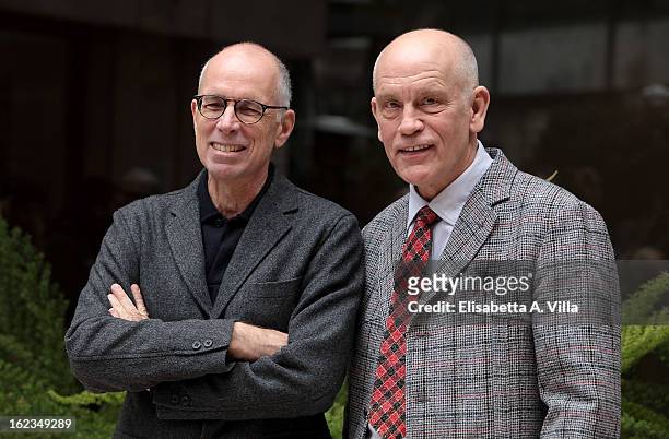Director Gabriele Salvatore and actor John Malkovich attend 'Educazione Siberiana' photocall at Visconti Palace Hotel on February 22, 2013 in Rome,...