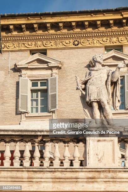 General view of the window of Pope's private studio, in the Palazzo Apostolico overlooking St. Peter's Square on February 19, 2013 in Vatican City,...