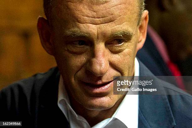 South African State Prosecutor, Advocate Gerrie Nel, at the Pretoria Magistrates court on February 22 in Pretoria, South Africa. Oscar Pistorius is...