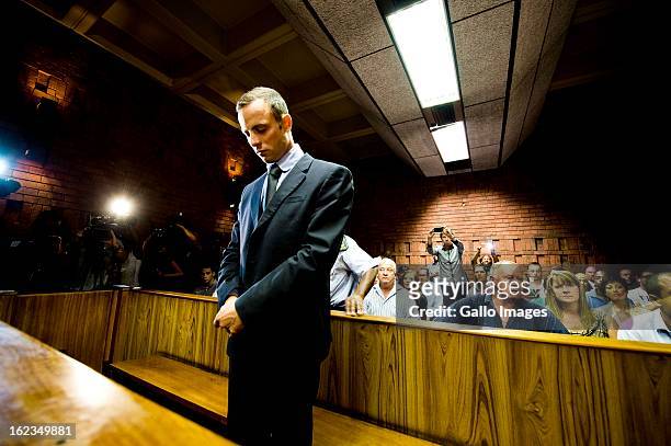 Oscar Pistorius at the Pretoria Magistrates court on February 22 in Pretoria, South Africa. Pistorius is accused of the murder of Reeva Steenkamp on...